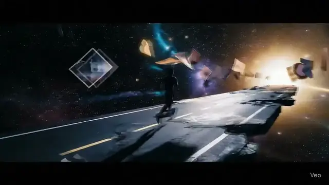 Capa do clipe de Idas e Vindas: uma figura correndo sobre uma estrada no espaço